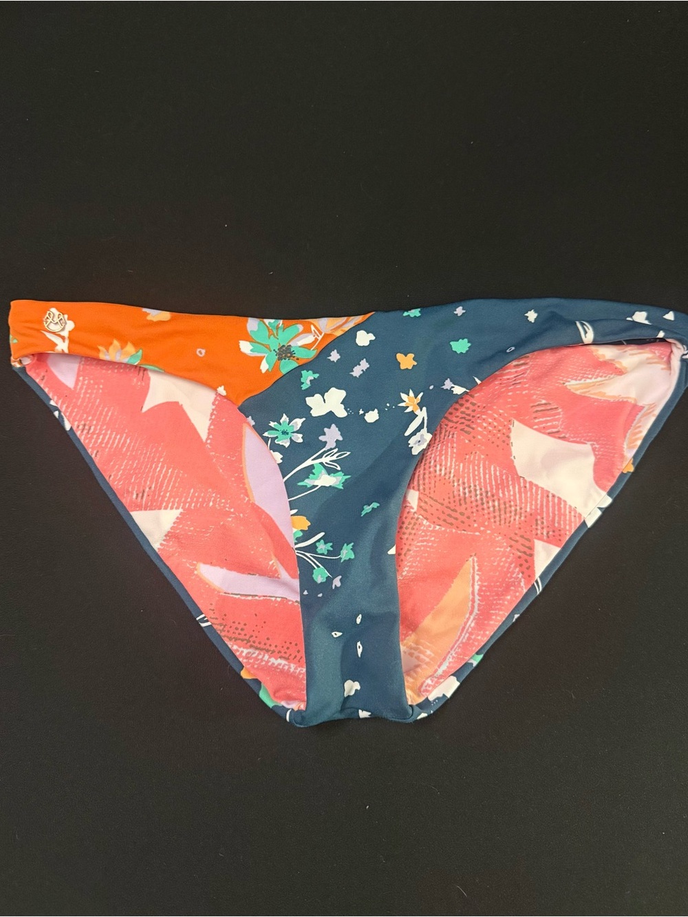 Floral Colorblock Bikini Bottoms - Teal, Coral & Orange